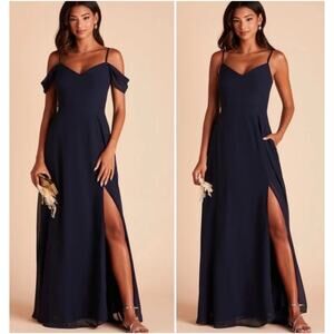 BIRDY GREY Devin Convertible Maxi Bridesmaid Dress Chiffon Navy Sz Large B13